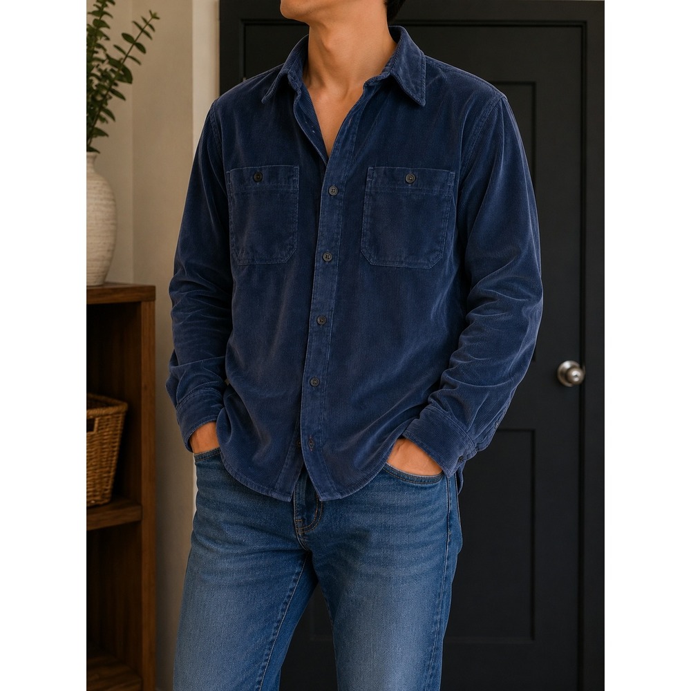 Weatherproof Vintage Corduroy Shirt Mens Small Navy Blue Long Sleeve Button Down